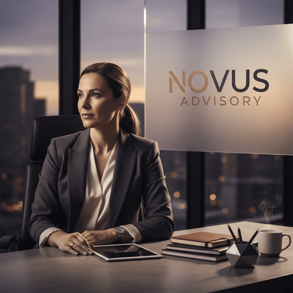 A professional, high-contrast editorial aesthetic medium shot of a small business owner or entrepreneur in their workspace, looking confident and focused.