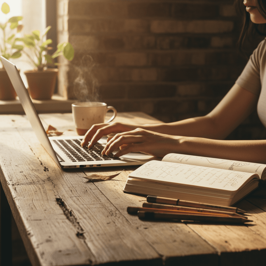 Content creator developing compelling brand messaging and copy